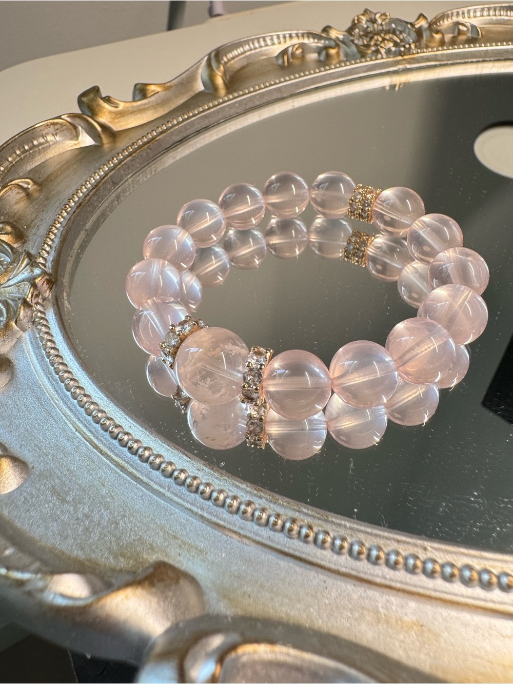 Premium Pink Snowflake & Rich Golden-Sand Peach Quartz Bracelet
